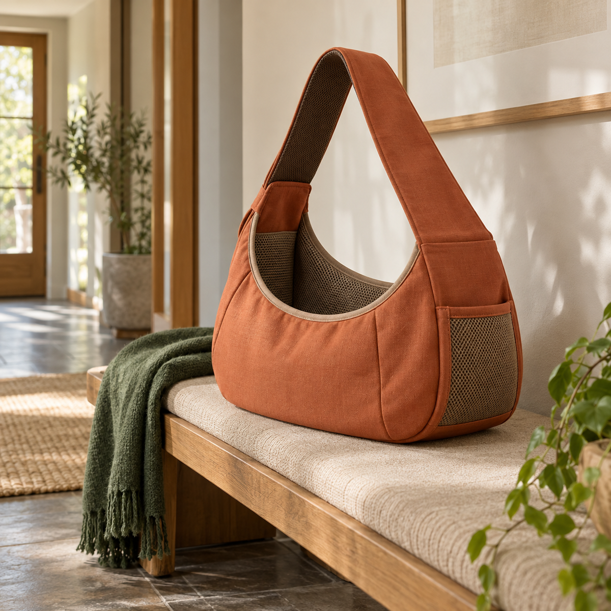 Terracotta Close Pet Sling — AI-generated design illustration