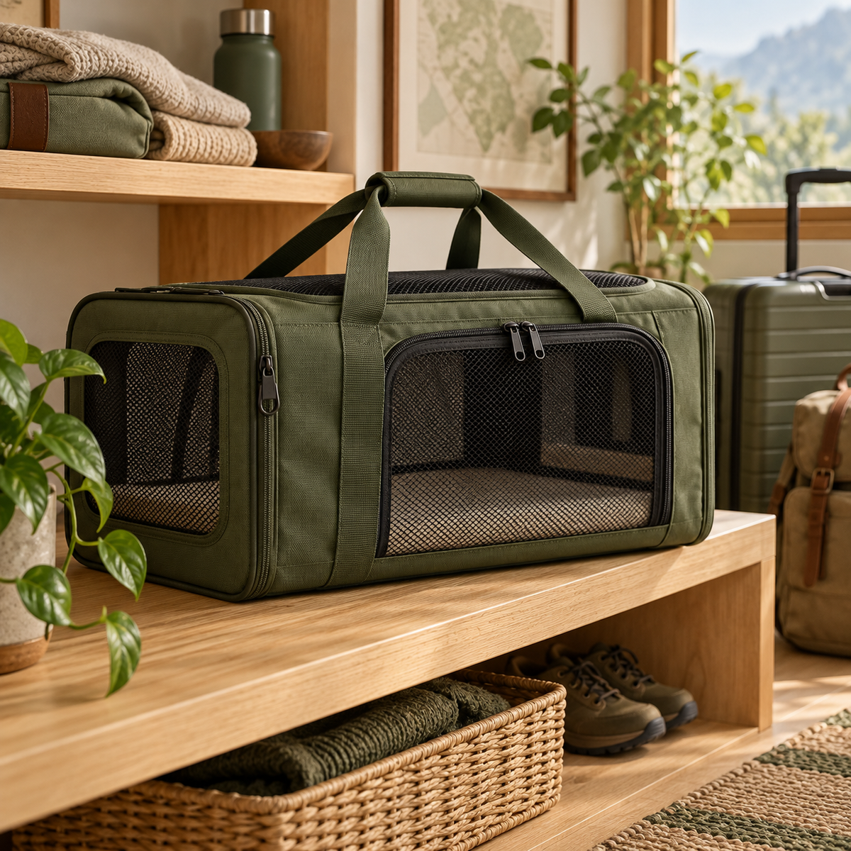 Olive Ready Pet Carrier — AI-generated design illustration