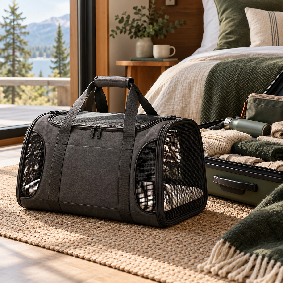 Charcoal Weekend Pet Duffel — AI-generated design illustration