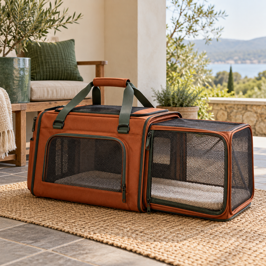 Rust Expandable Pet Carrier — AI-generated design illustration